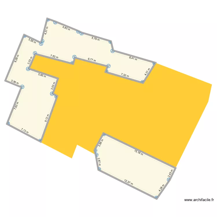 plan de base c&ocirc;t&eacute;. Plan de 2 pièces et 312 m²