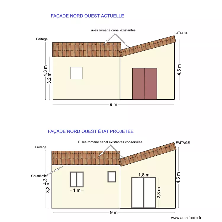 Fa&ccedil;ade Nord O. Plan de 2  et 31 m²