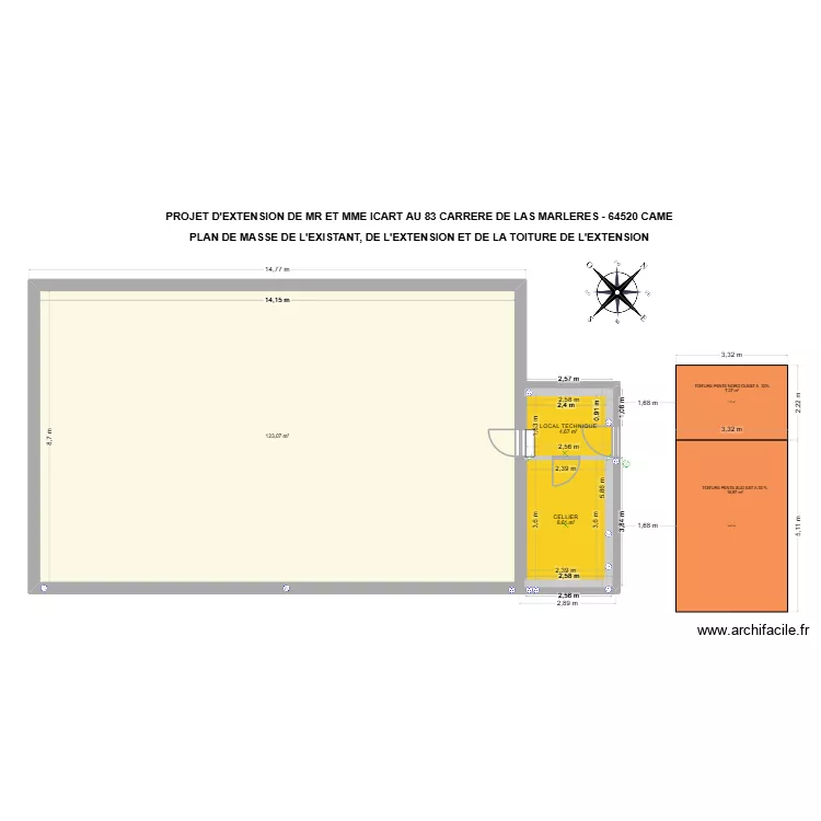 PROJET EXTENSION A CAME. Plan de 3  et 136 m²