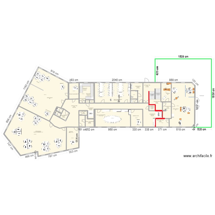 VIENNE : Projet cuisine R+1 AFI modifié. Plan de 26 pièces et 680 m2