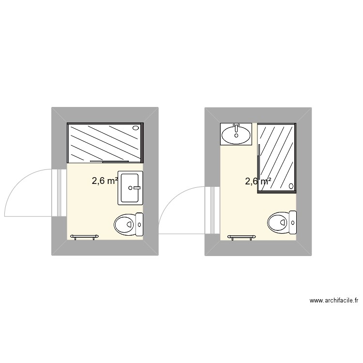 salle de bain haut. Plan de 2 pièces et 5 m2