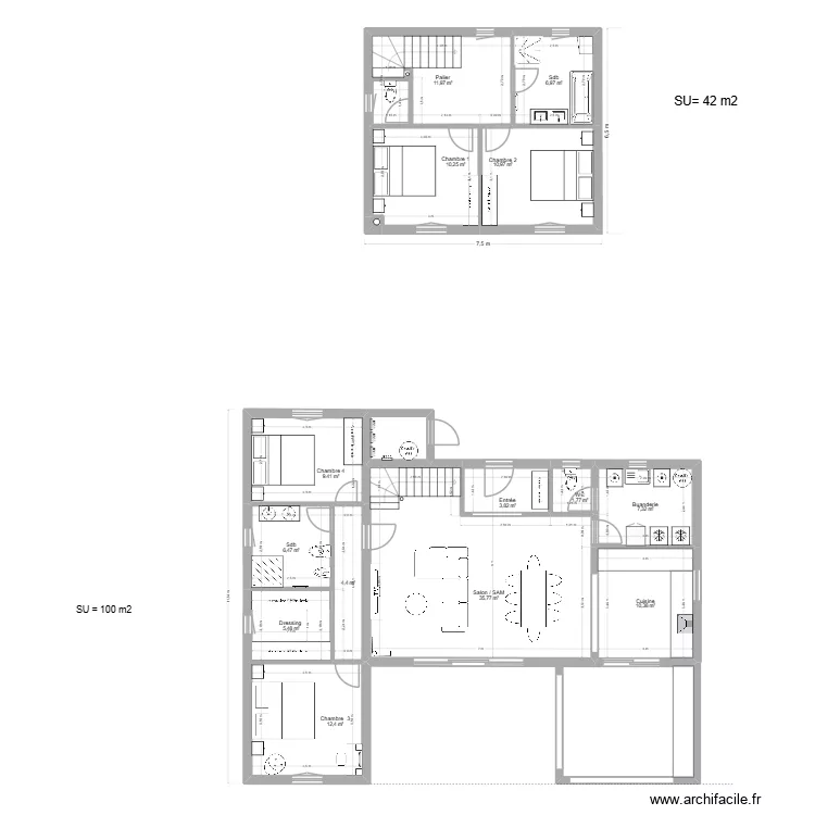 maison. Plan de 15  et 137 m²