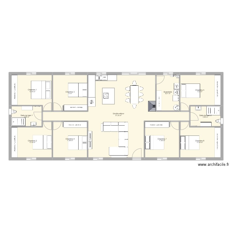 Projet chalet 1. Plan de 11 pièces et 163 m2