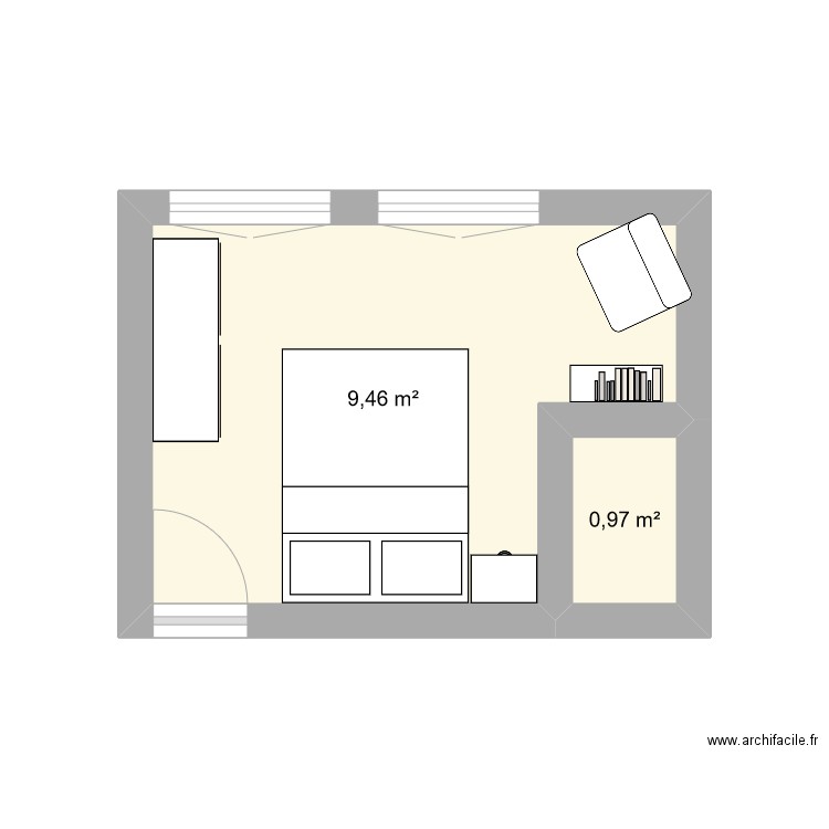 chambre - Plan 2 pièces 10 m2 dessiné par Laulau04