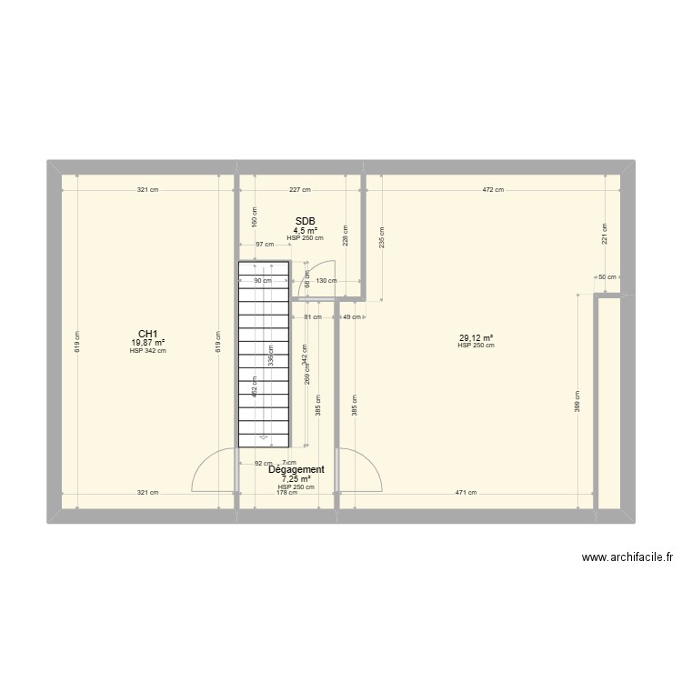 R1 Le couderc. Plan de 5 pièces et 62 m2