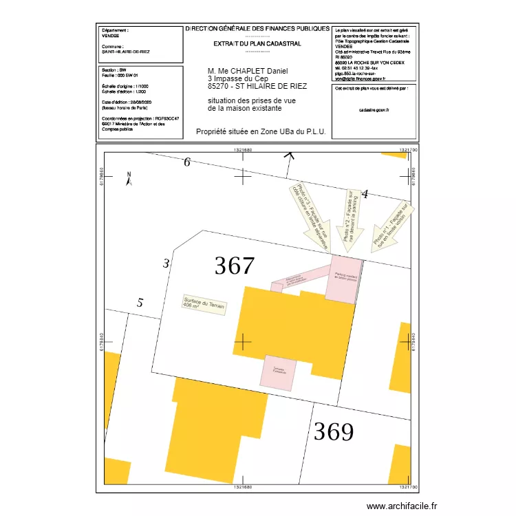  Indication prises de vue des photos. Plan de 