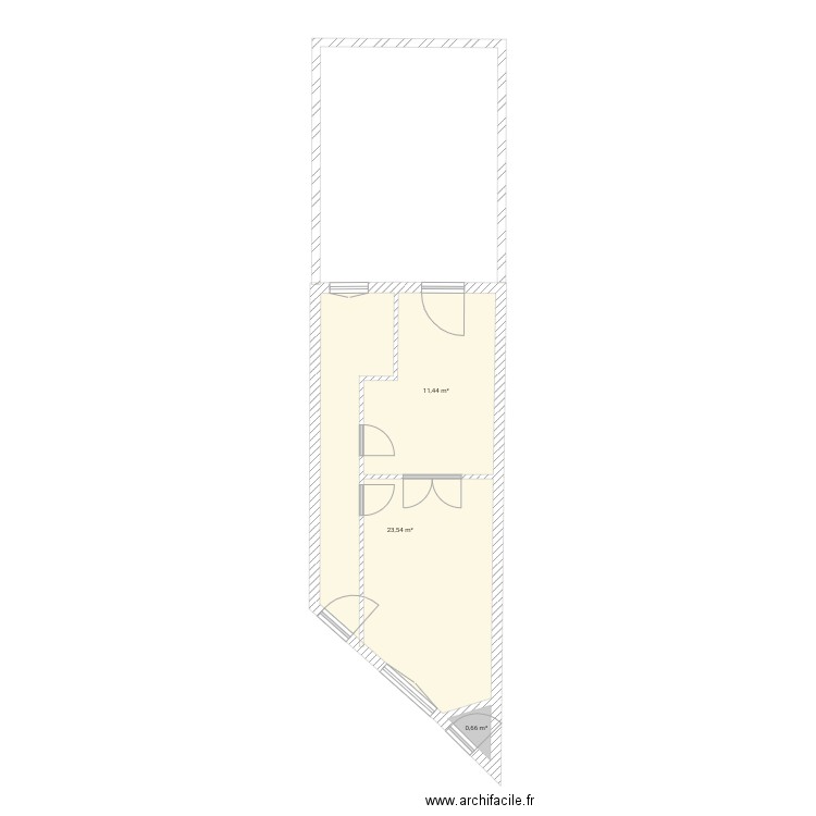 RdC. Plan de 3 pièces et 36 m2