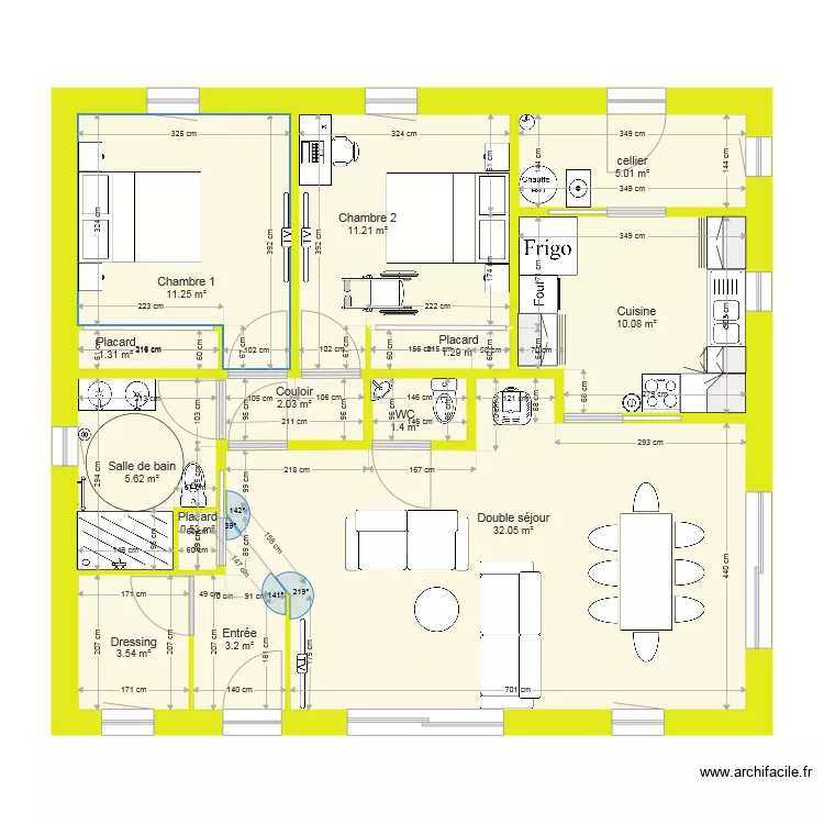 PLAN 4 sdb 2ch. Plan de 