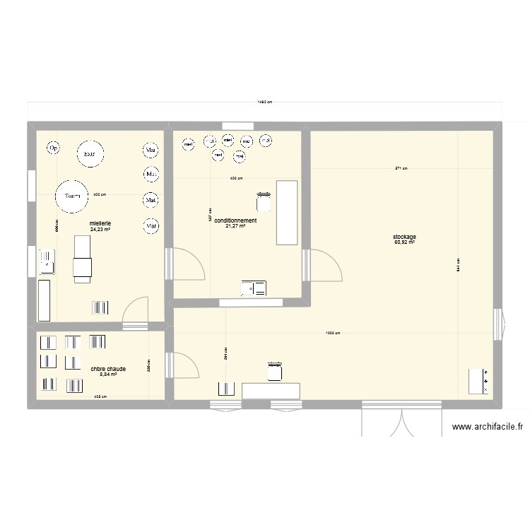 miellerie. Plan de 4 pièces et 115 m2