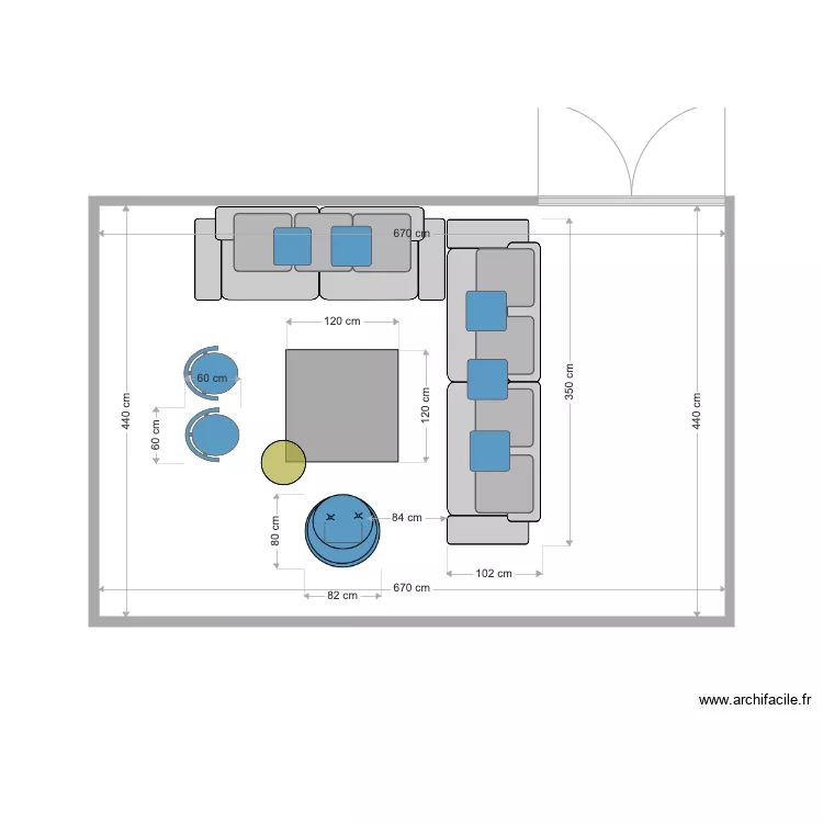 SALON  BLEU TORRII SMALL  2 POUFS. Plan de 