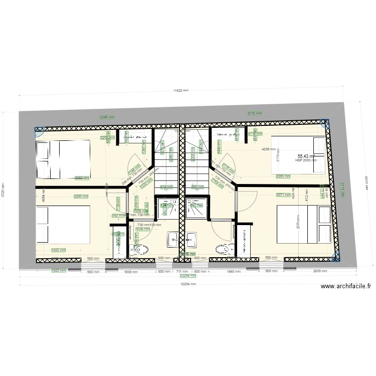 SCI sureau 5. Plan de 2 pièces et 107 m2