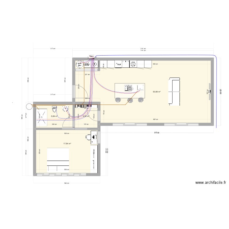 zoe plomberie. Plan de 5 pièces et 79 m2