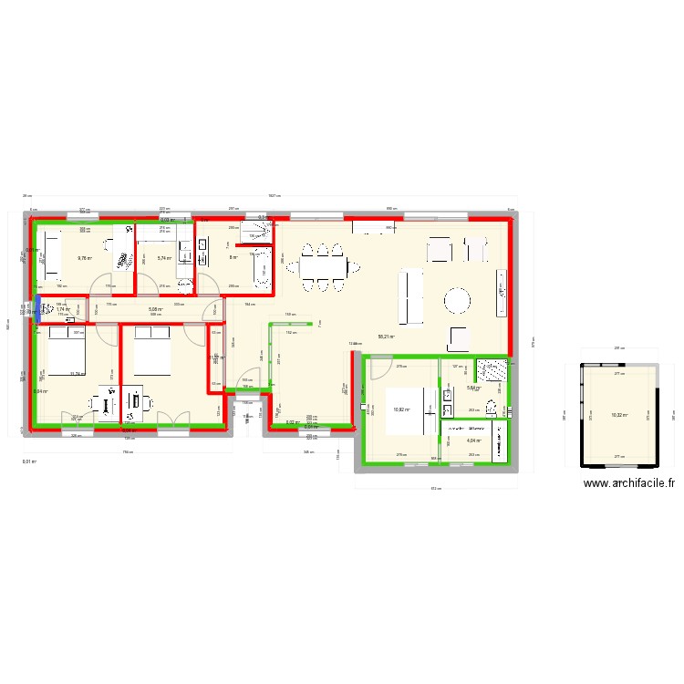 CH + SDB. Plan de 22 pièces et 157 m2