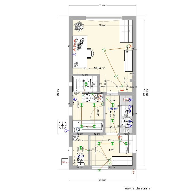 Projet Cornet - Plan élements electriques v2. Plan de 5 pièces et 25 m2