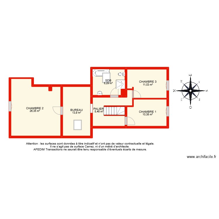 BI 8452 ETAGE . Plan de 9 pièces et 80 m2