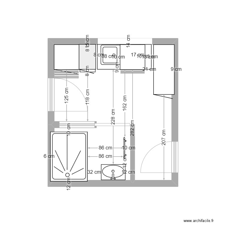 SdB_RdC v3. Plan de 1 pièce et 9 m2