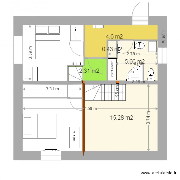 grange V30 1 er étage 16 janv escalier retourné sol 1. Plan de 0 pièce et 0 m2