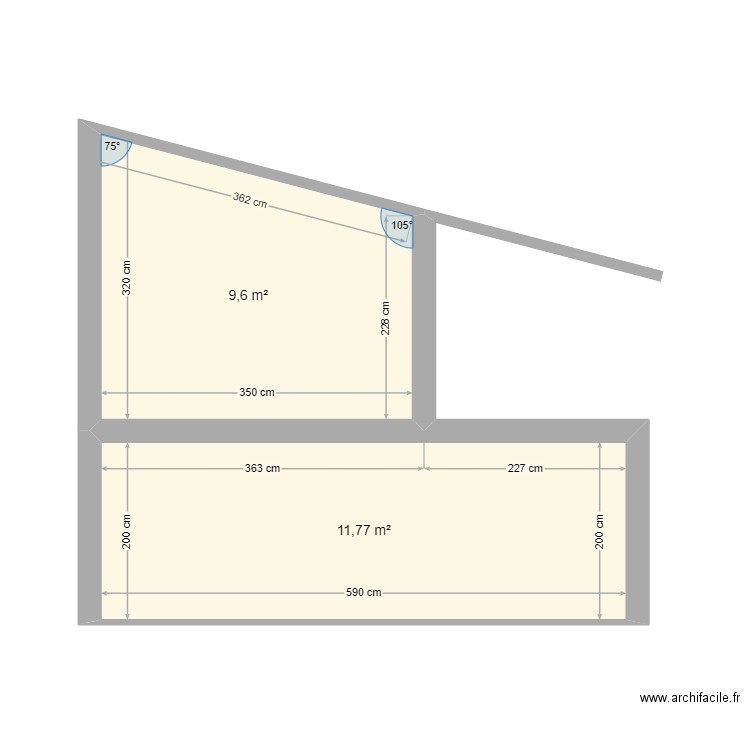 Projet maison Mangily étage 17 mai 2023. Plan de 2 pièces et 21 m2