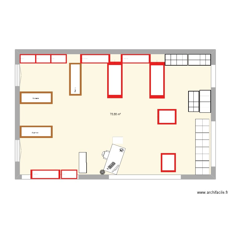 Bibliotheque réduite. Plan de 1 pièce et 76 m2