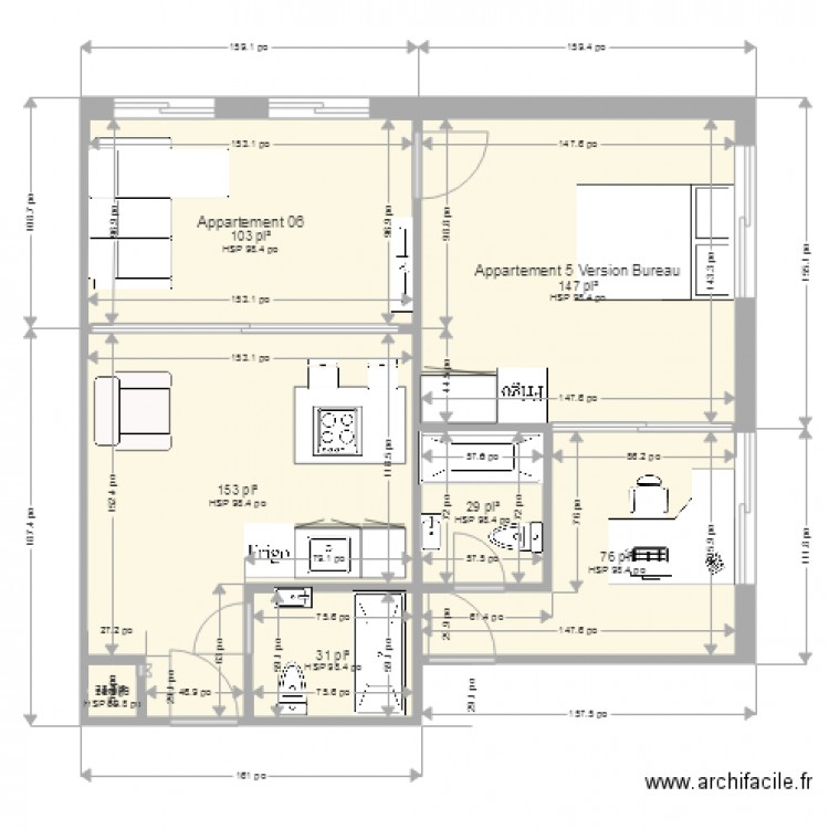 Appartement 05 Version Bureau. Plan de 0 pièce et 0 m2