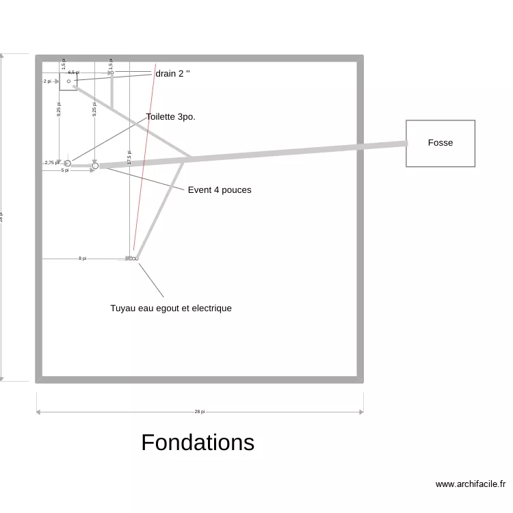 Fondation Plomberie. Plan de Fondation Plomberie. Plan de