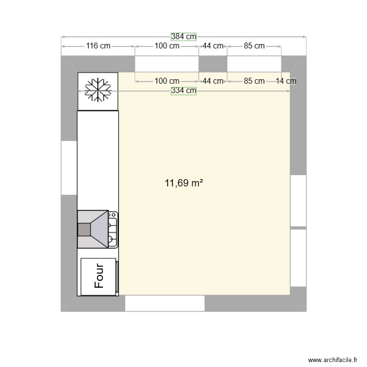 plan cuisine. Plan de 1 pièce et 12 m2