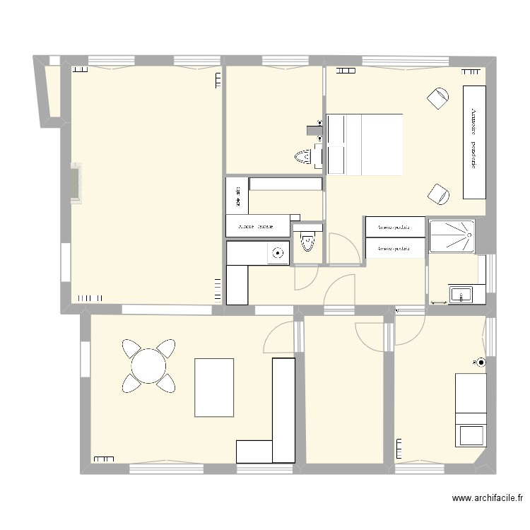 Villa Herran aménagé après démolition - Mur salon déplacé. Plan de 0 pièce et 0 m2