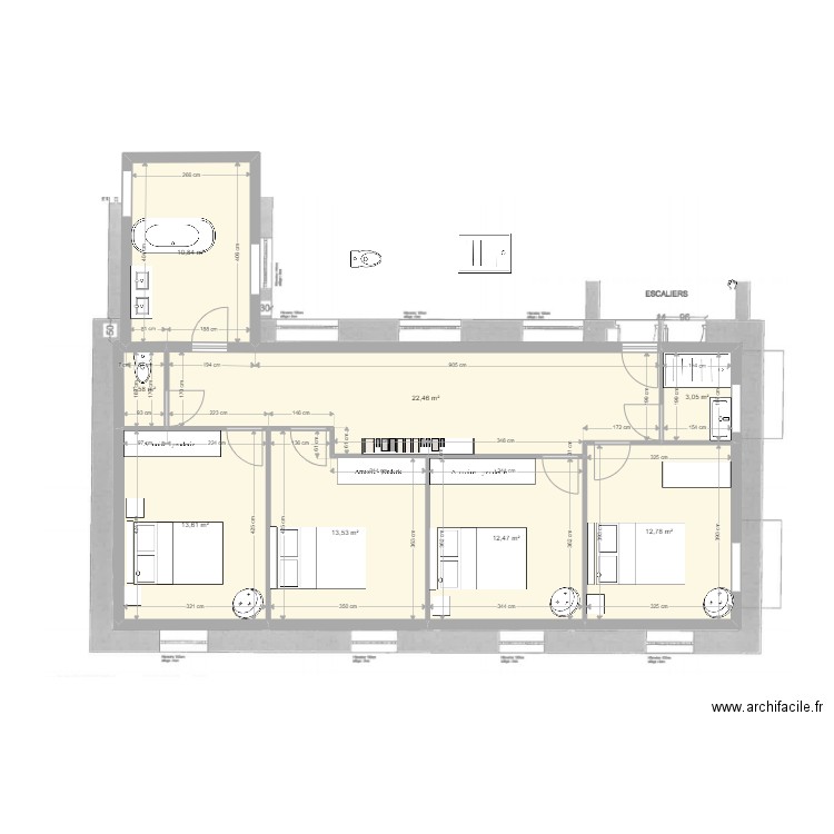 comble 3. Plan de 8 pièces et 90 m2