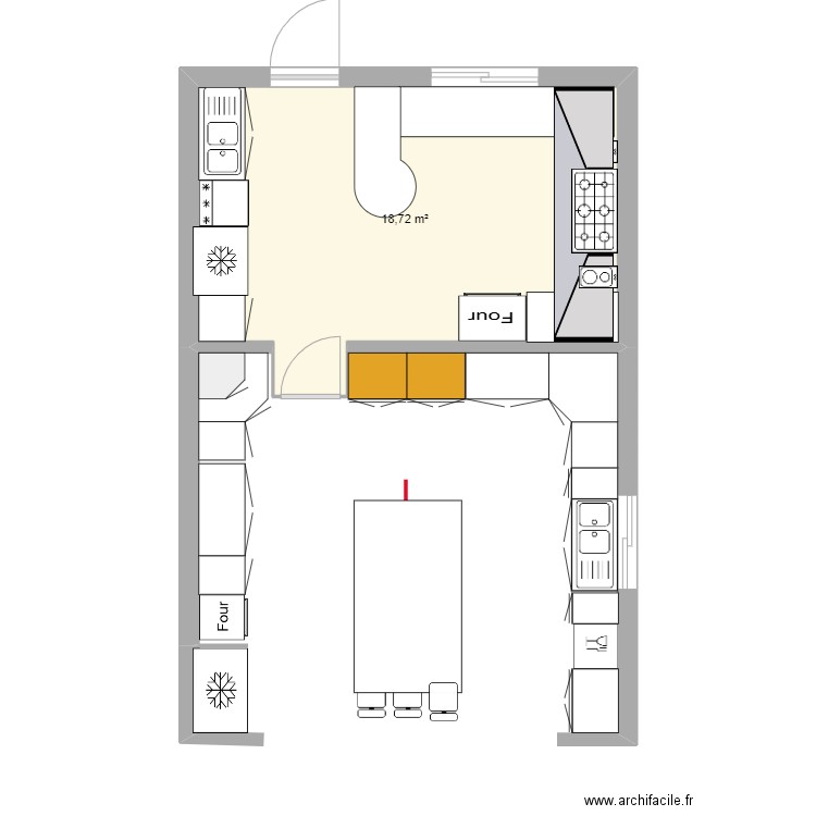 cuisine . Plan de 1 pièce et 19 m2