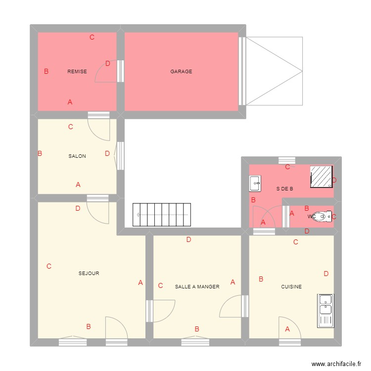 LEDON. Plan de 8 pièces et 72 m2