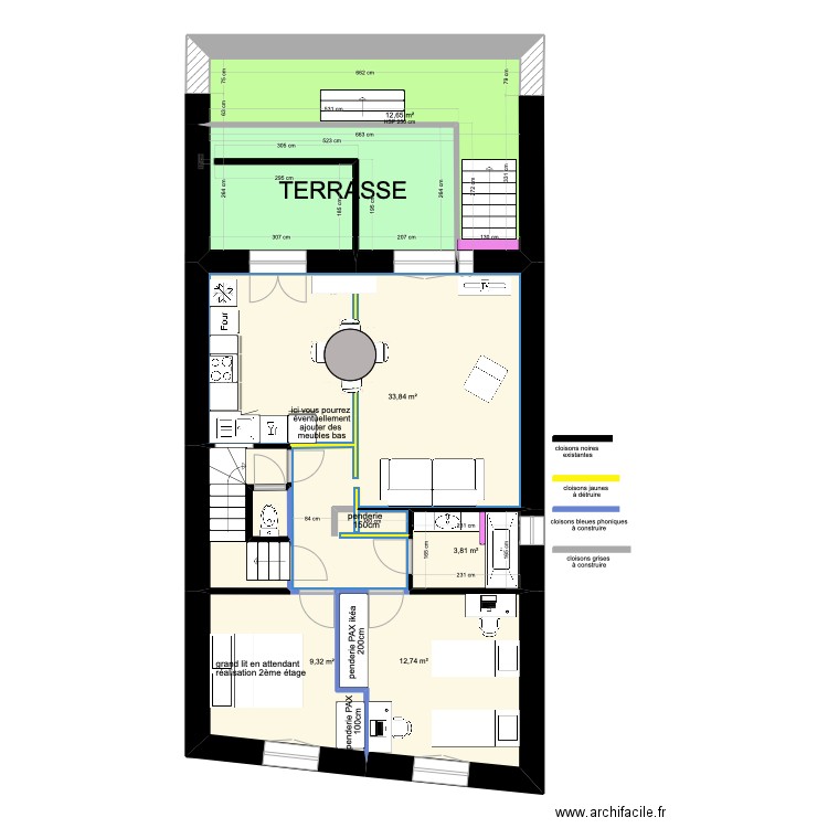 maison sainte Sophie cuisine gauche en L et chambre combles 1. Plan de 18 pièces et 214 m2