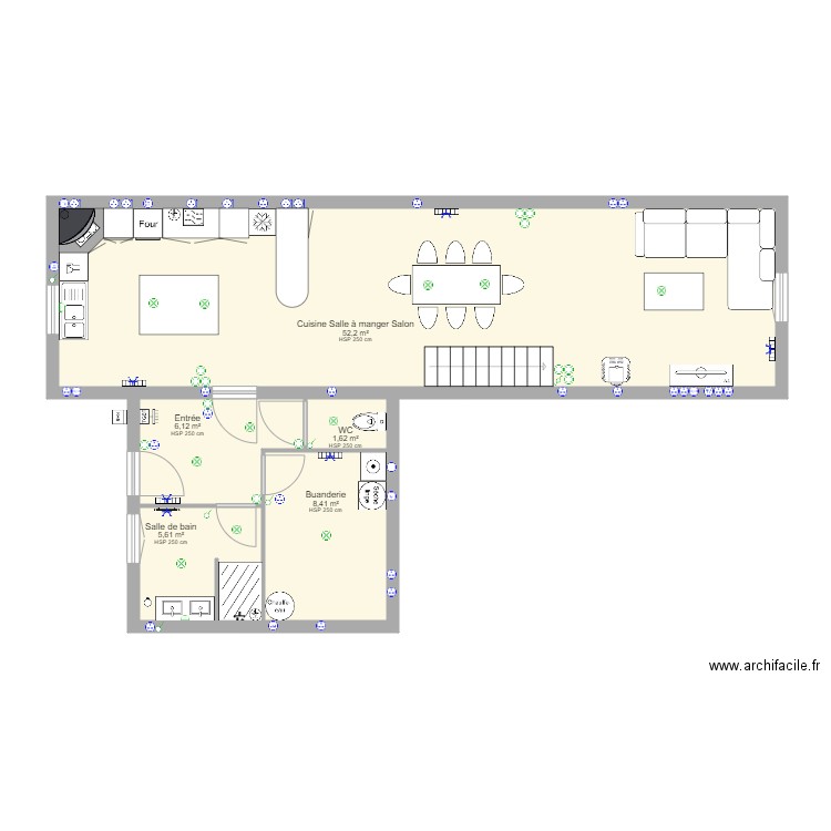 Romain Sancier cuisine. Plan de 5 pièces et 74 m2