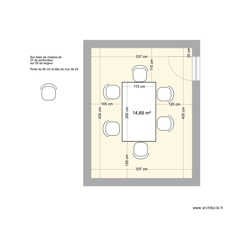 table organique. Plan de 1 pièce et 15 m2