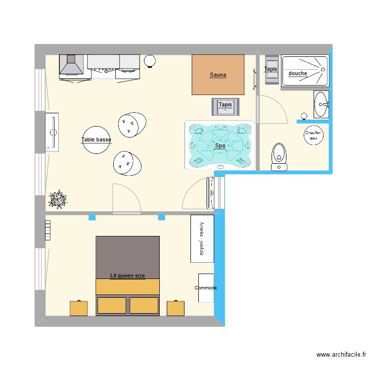 Love Room 3. Plan de 3 pièces et 35 m2