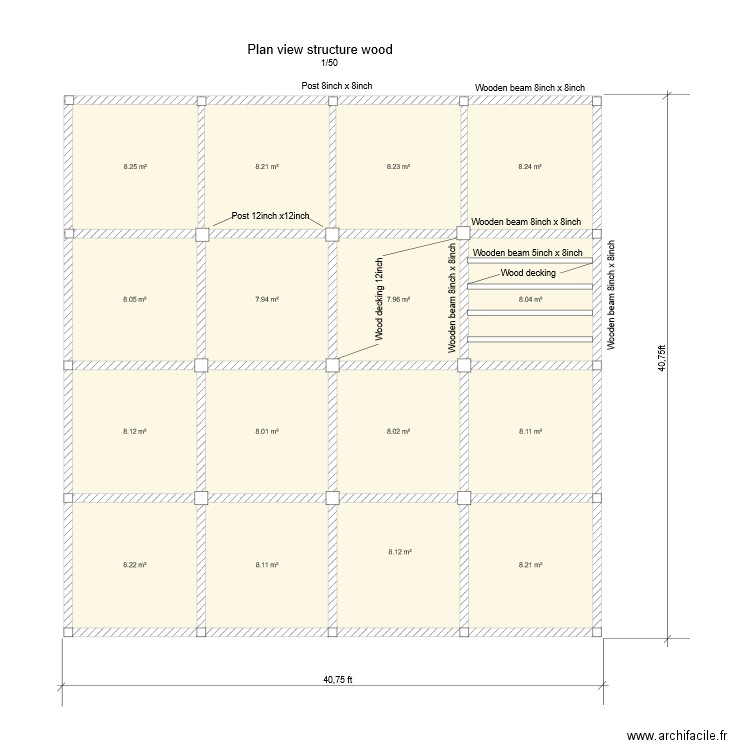 Plan view structure wood. Plan de 0 pièce et 0 m2