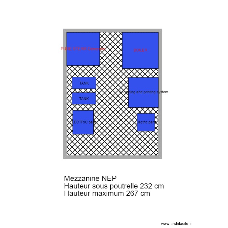 Mezzanine NEP. Plan de 1 pièce et 12 m2