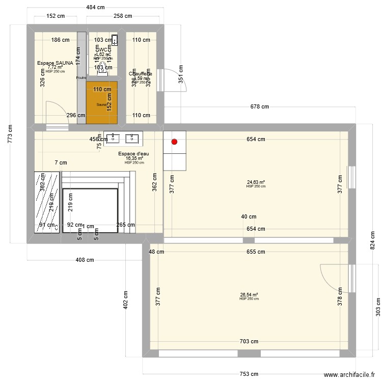 Love Room - Pouancé - Plan initial (kevin). Plan de 6 pièces et 80 m2