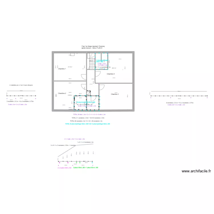 calcul placo grenier maison Thomery sans d&eacute;tail. Plan de 