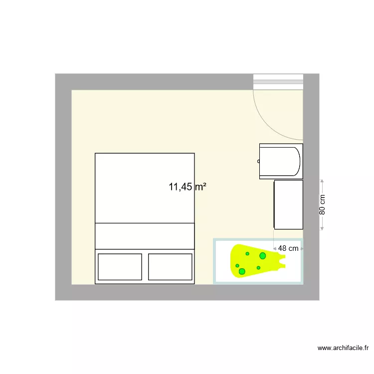 chambre lit contre mur a barreau. Plan de 