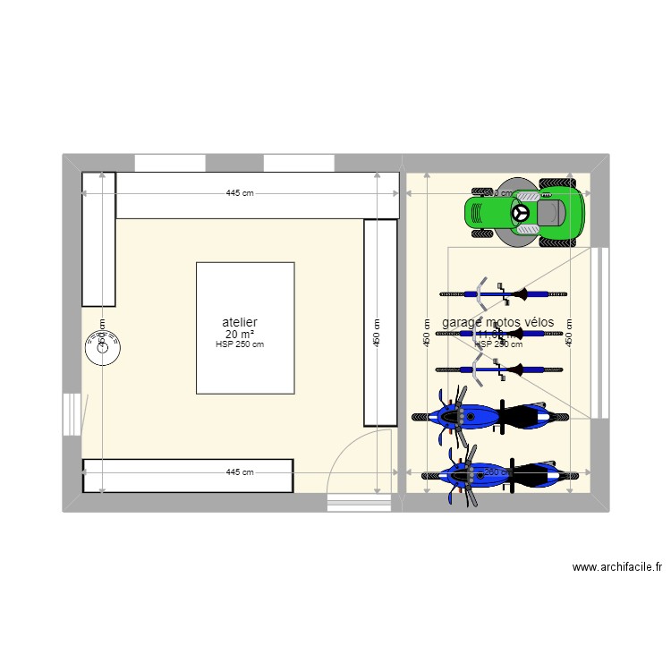 garage. Plan de 2 pièces et 32 m2