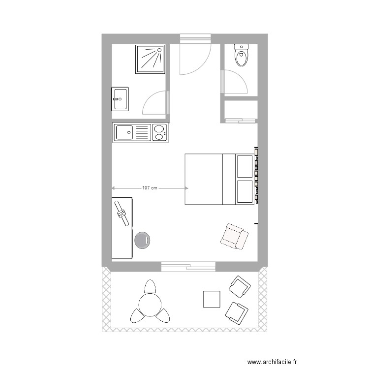 Studette 16m² Lots Nos :  8,9,10. Plan de 5 pièces et 26 m2