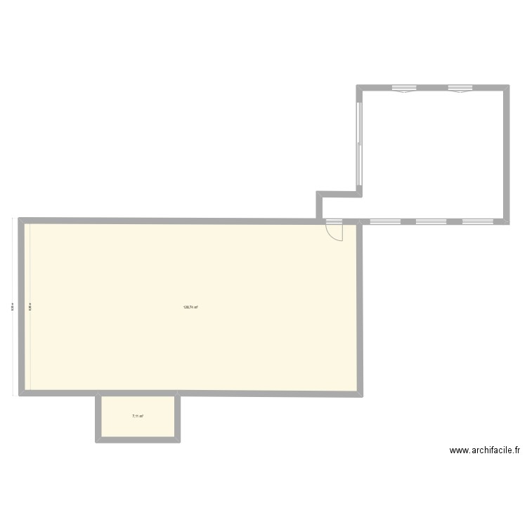 En cours. Plan de 2 pièces et 136 m2