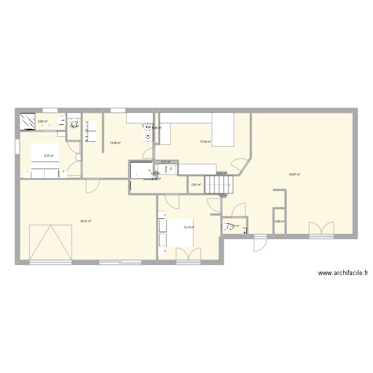 Oullieres Projet 2. Plan de 17 pièces et 143 m2