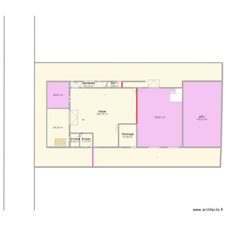 Hangar version 1. Plan de 12 pièces et 1316 m2