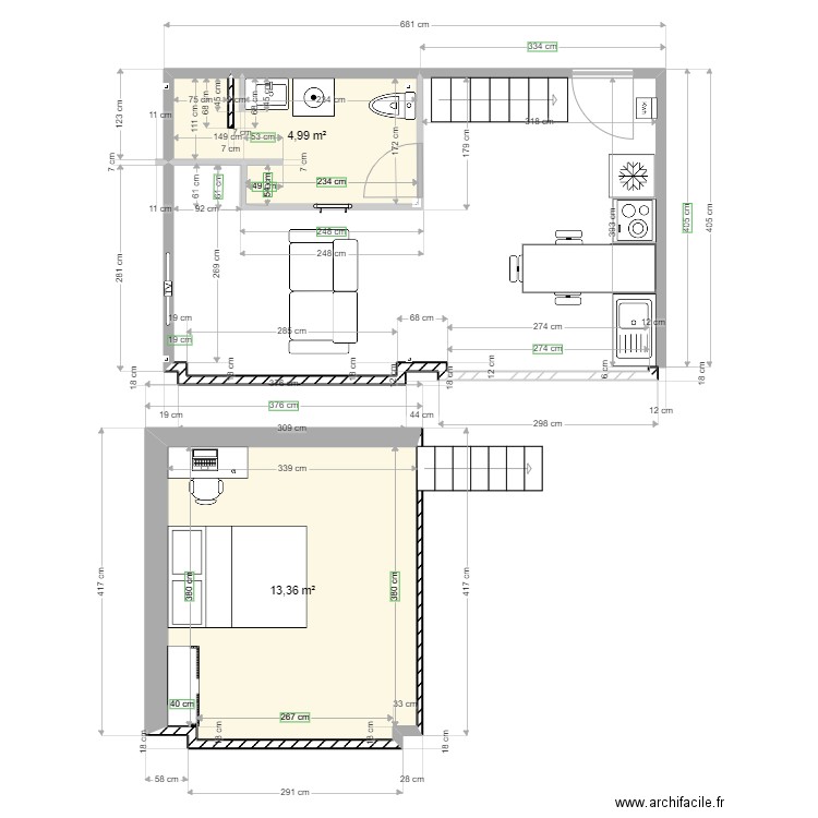 Plan Appartement 04 Chaperon. Plan de 2 pièces et 18 m2