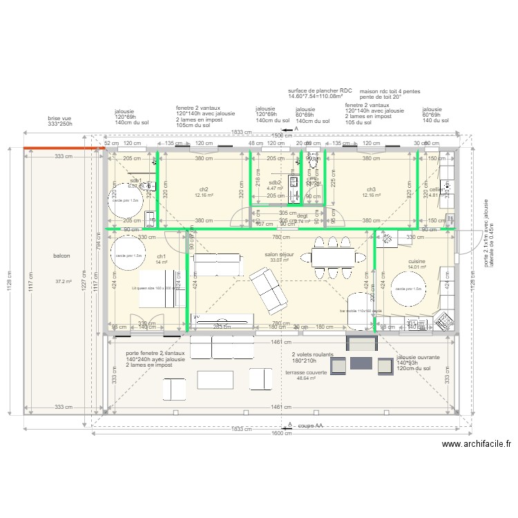maison mur 20 cloison 10. Plan de 0 pièce et 0 m2