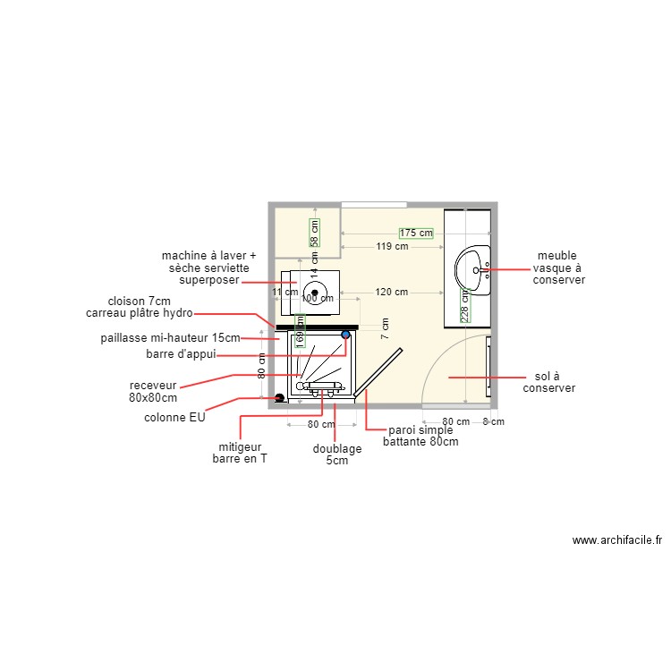 timsite. Plan de 2 pièces et 6 m2