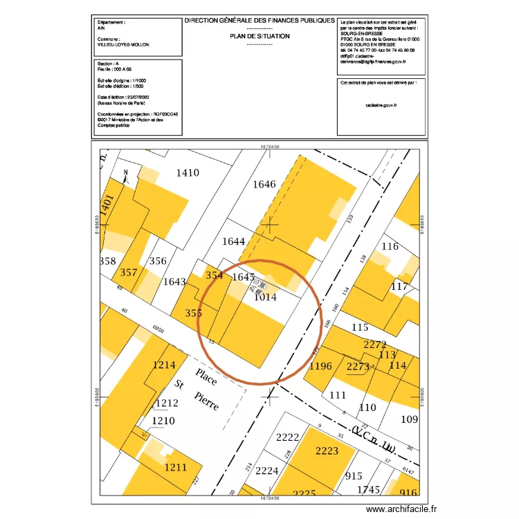 Place parking Villieu. Plan de 