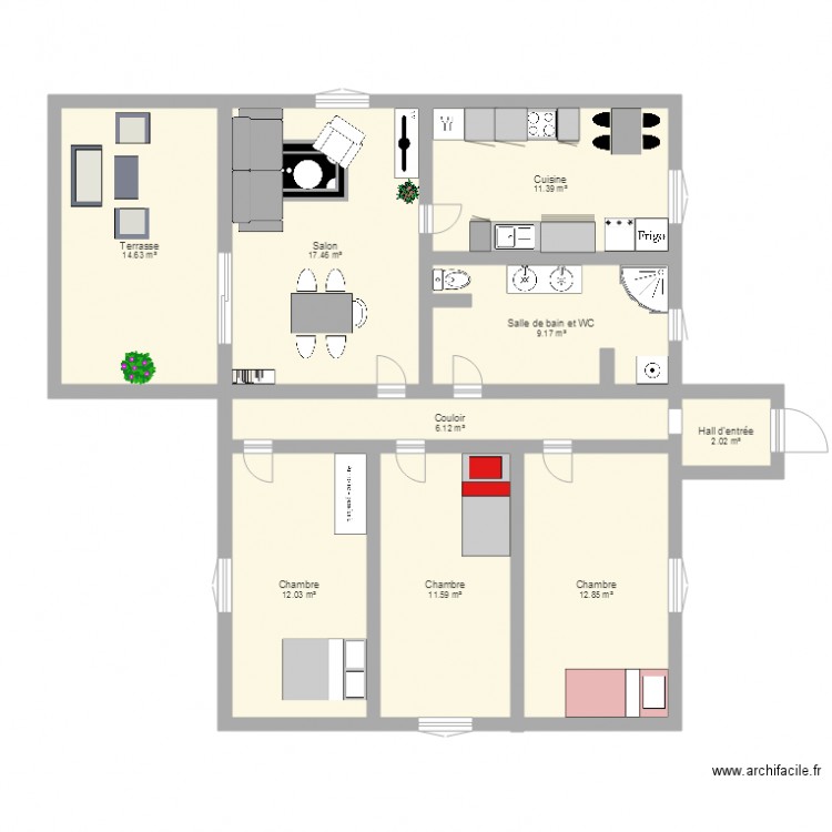 plan appart 3 chambres. Plan de 0 pièce et 0 m2