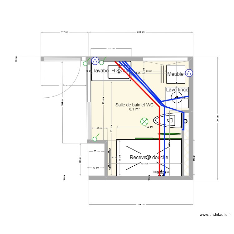 salle de bain. Plan de 2 pièces et 6 m2